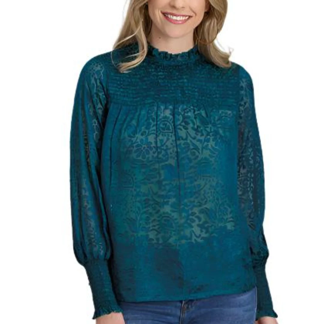 Roper Women's Ruffle Stand Collar Blouse