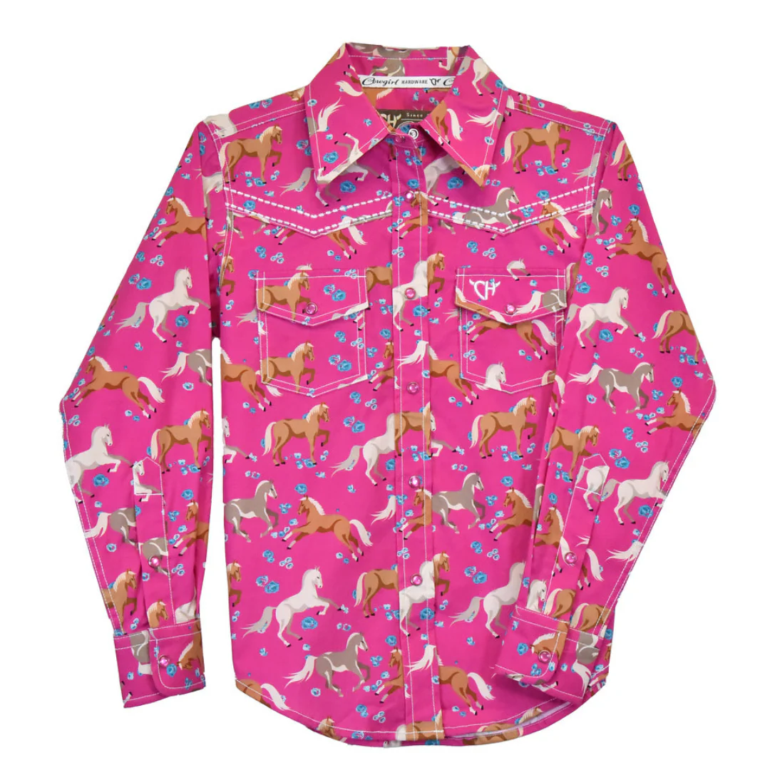 Cowgirl Hardware Toddler Girls' Horse Print Snap Shirt