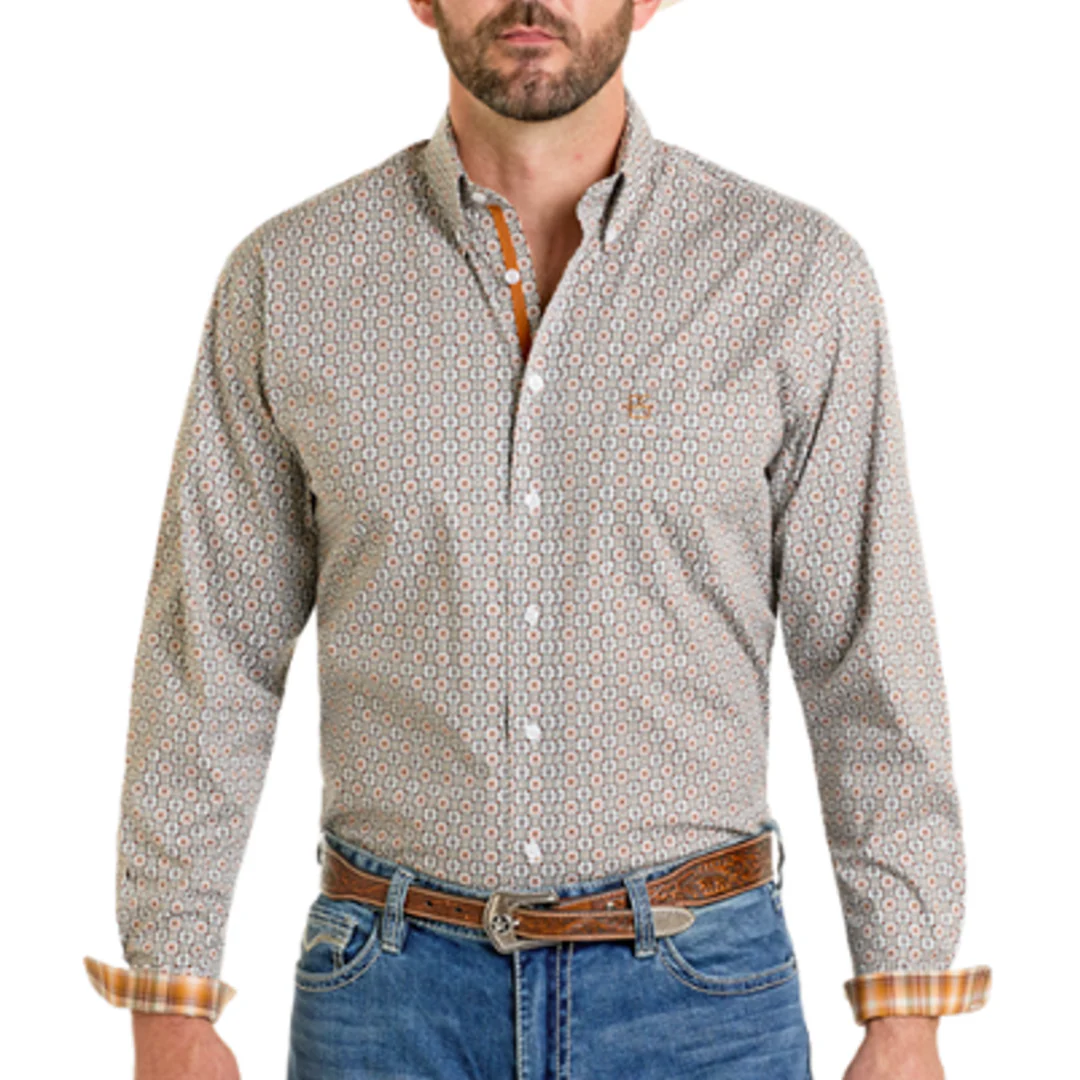 Rough Stock Men's Geometric Long Sleeve Button Shirt