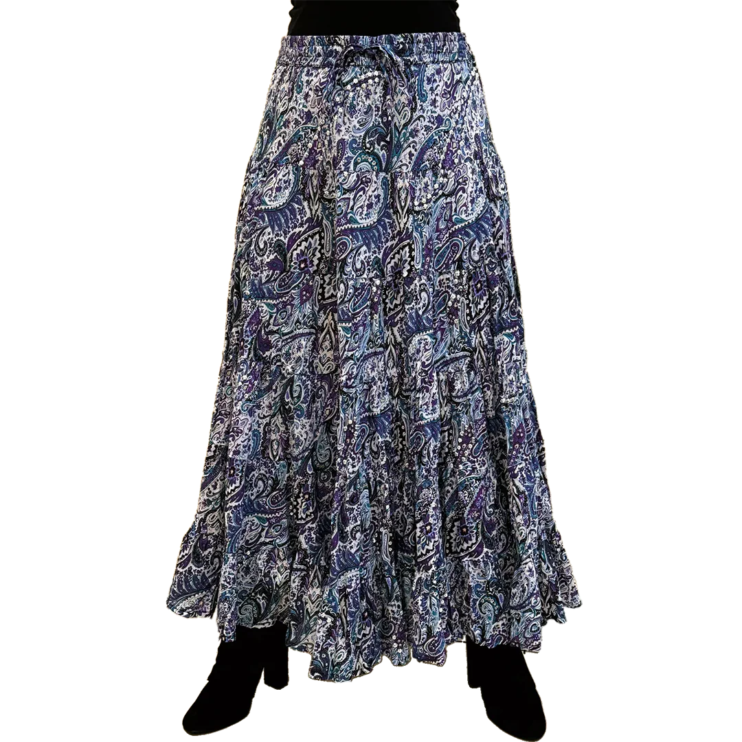 Wondrous Art Wear Women's Sequin Paisley Print Maxi Skirt