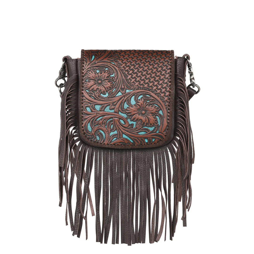 Montana West Genuine Leather Tooled Collection Fringe Crossbody
