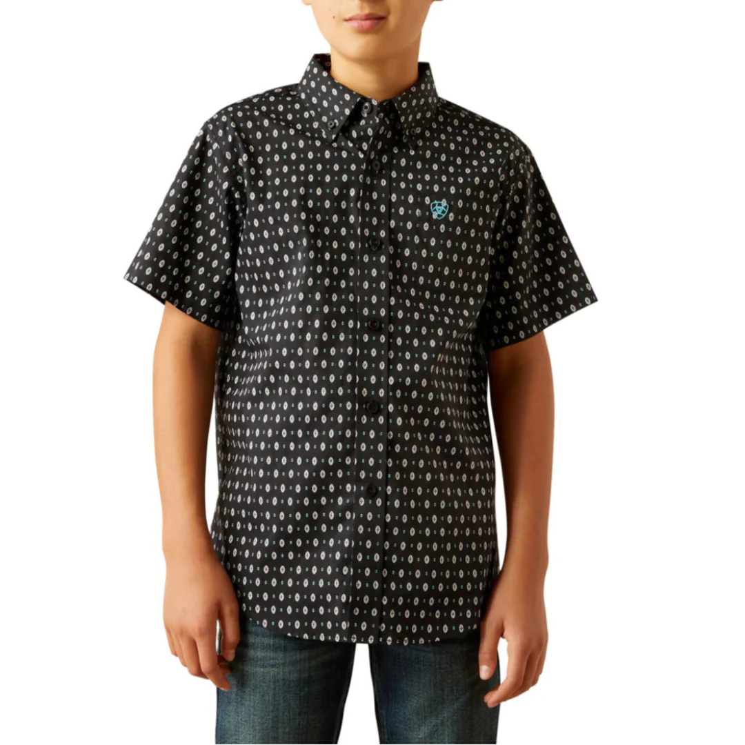Ariat Boys' Geometric Print Short Sleeve Button Shirt