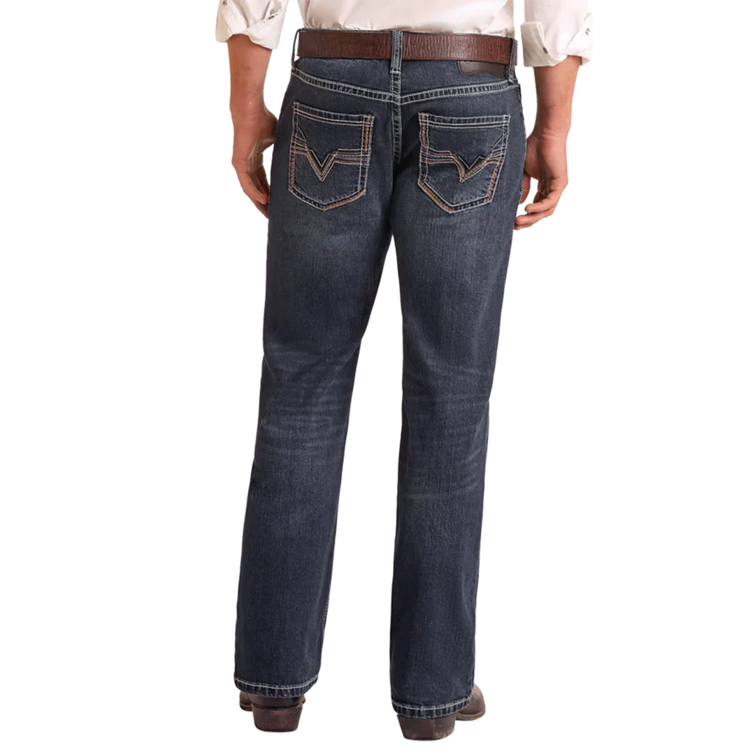 Rock & Roll Denim Men's Regular Fit Two-Tone Embroidered Straight Leg Jeans