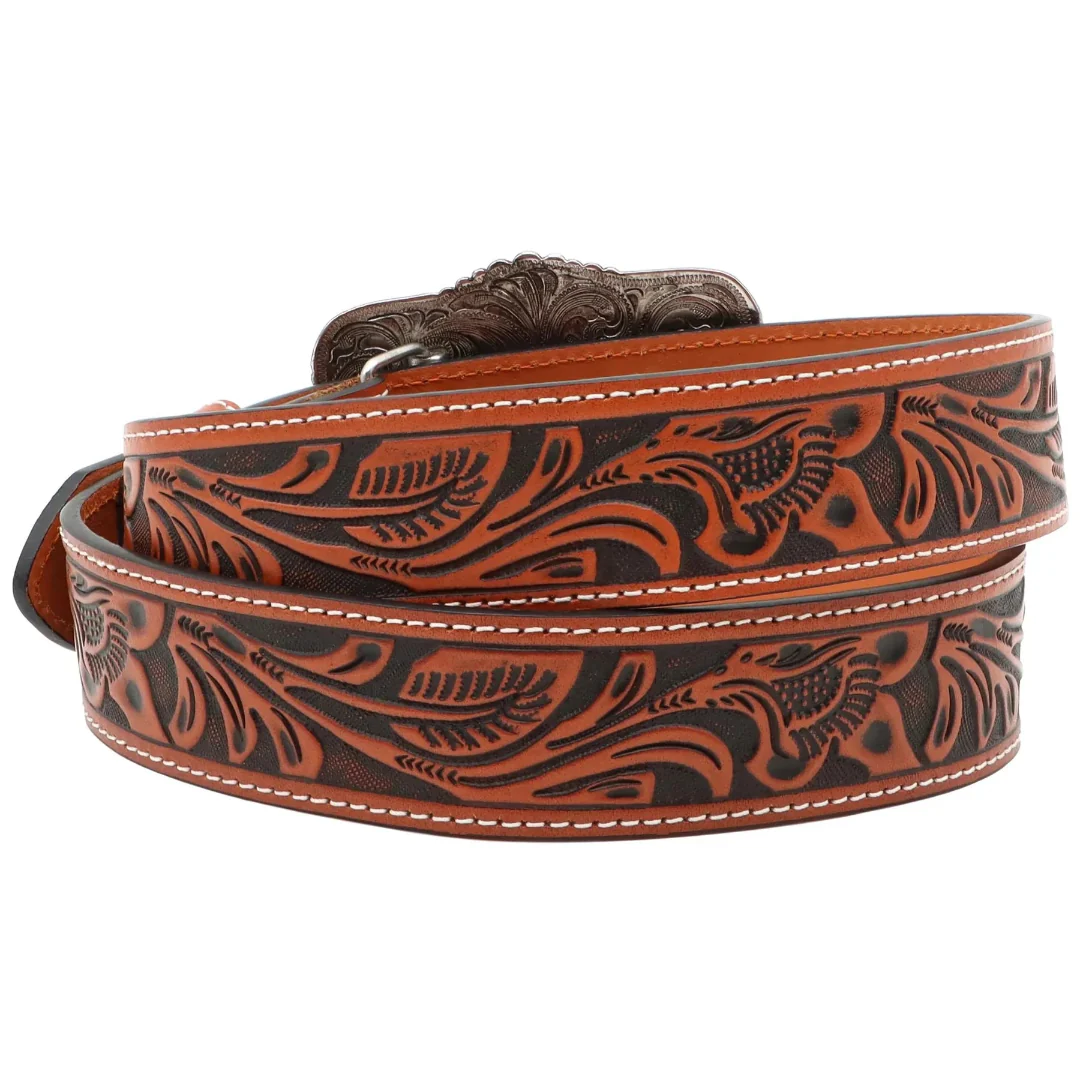 AndWest Men's Longhorn Tooled Belt