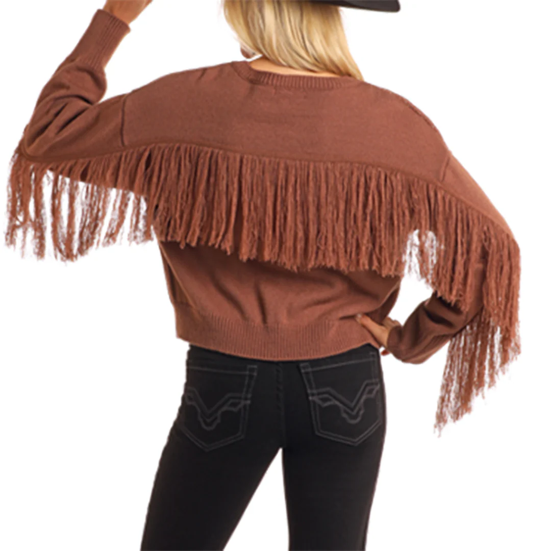 Rock & Roll Denim Women's Aztec With Fringe Sweater