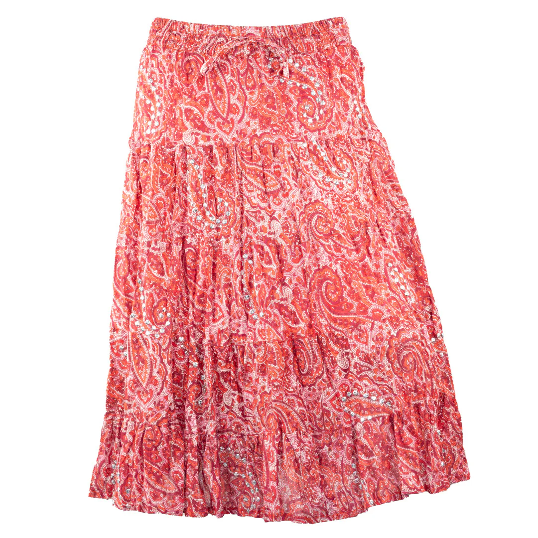 Wondrous Art Wear Women's Sequin Paisley Print Midi Skirt
