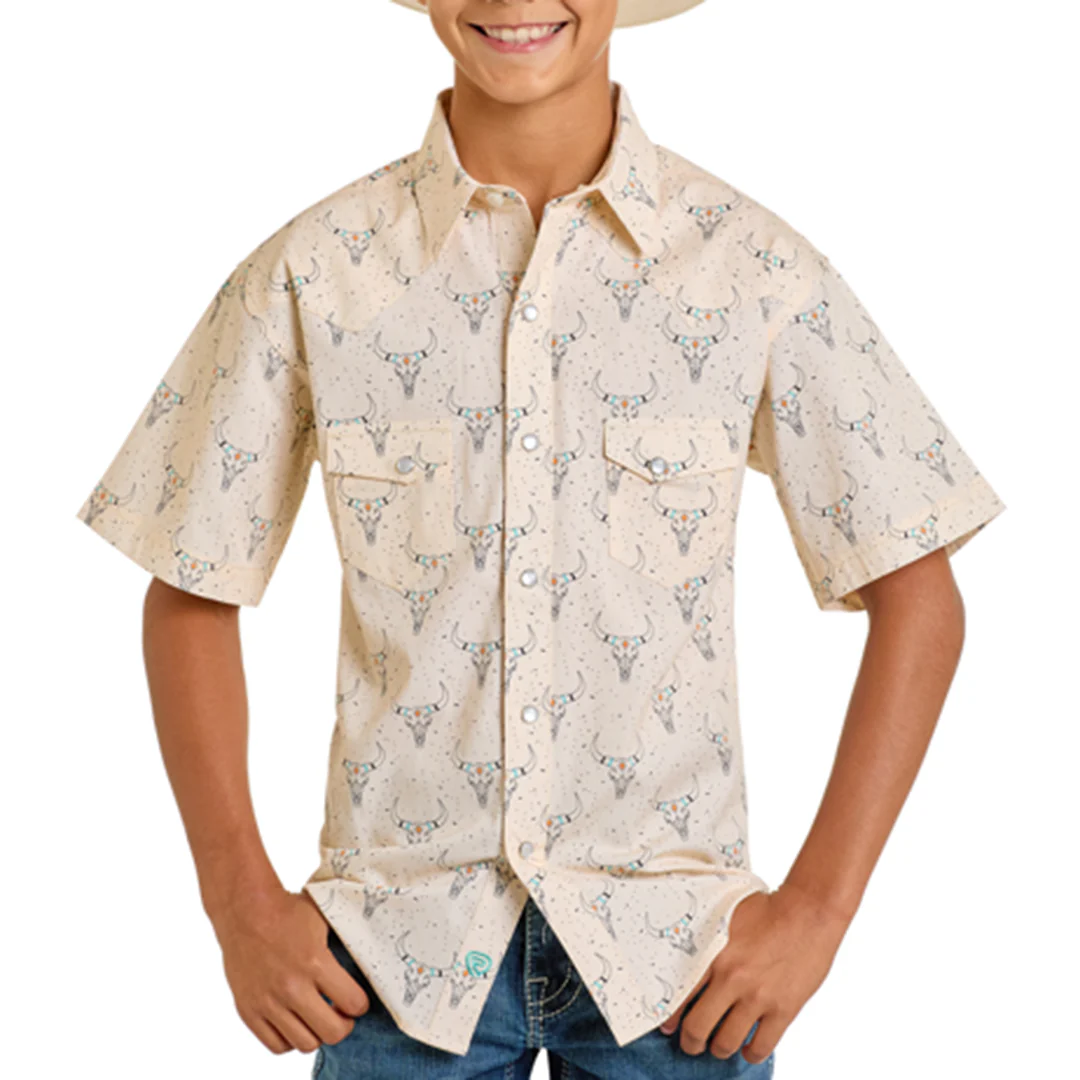 Rock & Roll Denim Boys' Longhorn Short Sleeve Snap Shirt