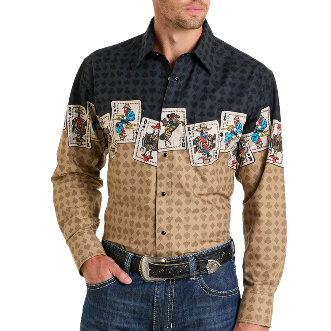 Panhandle Men's Playing Cards Border Long Sleeve Snap Shirt