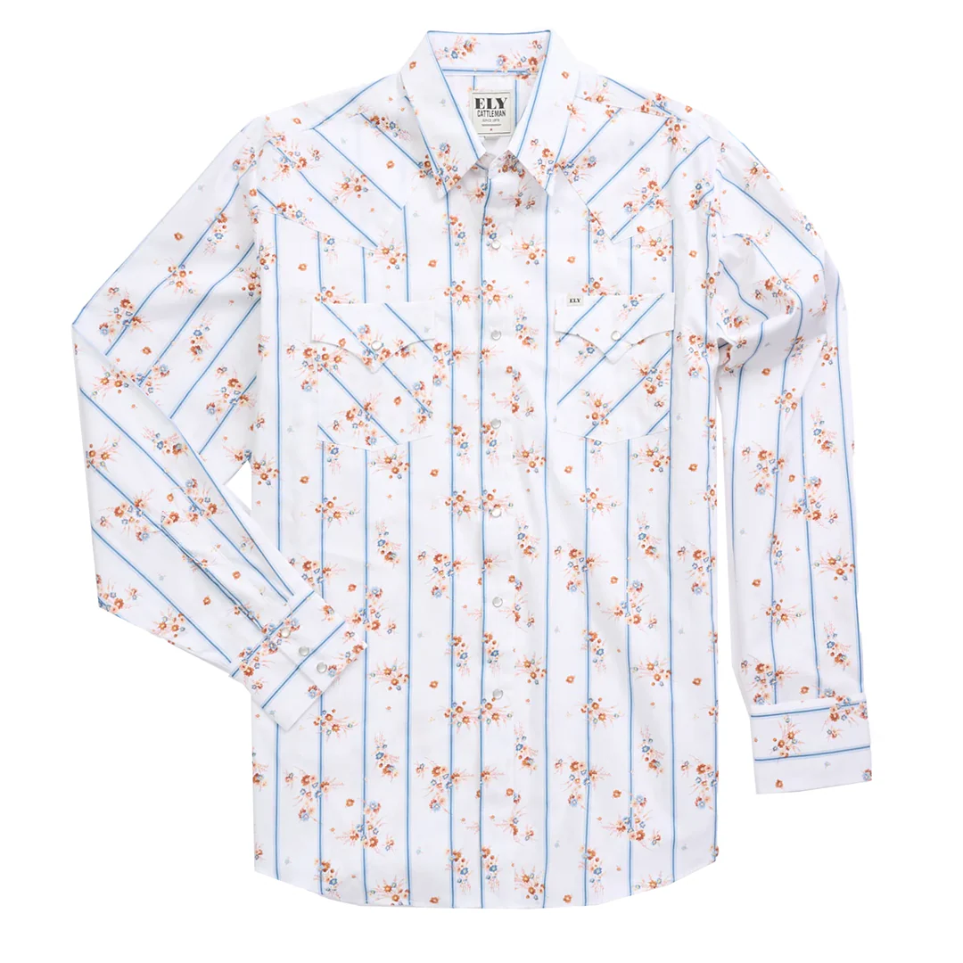 Ely Cattleman Men's Wallpaper Floral Print Long Sleeve Snap Shirt