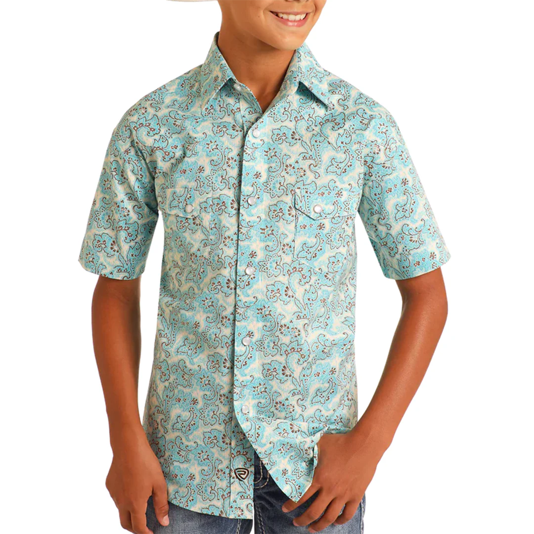 Rock & Roll Denim Boys' Paisley Short Sleeve Snap Shirt