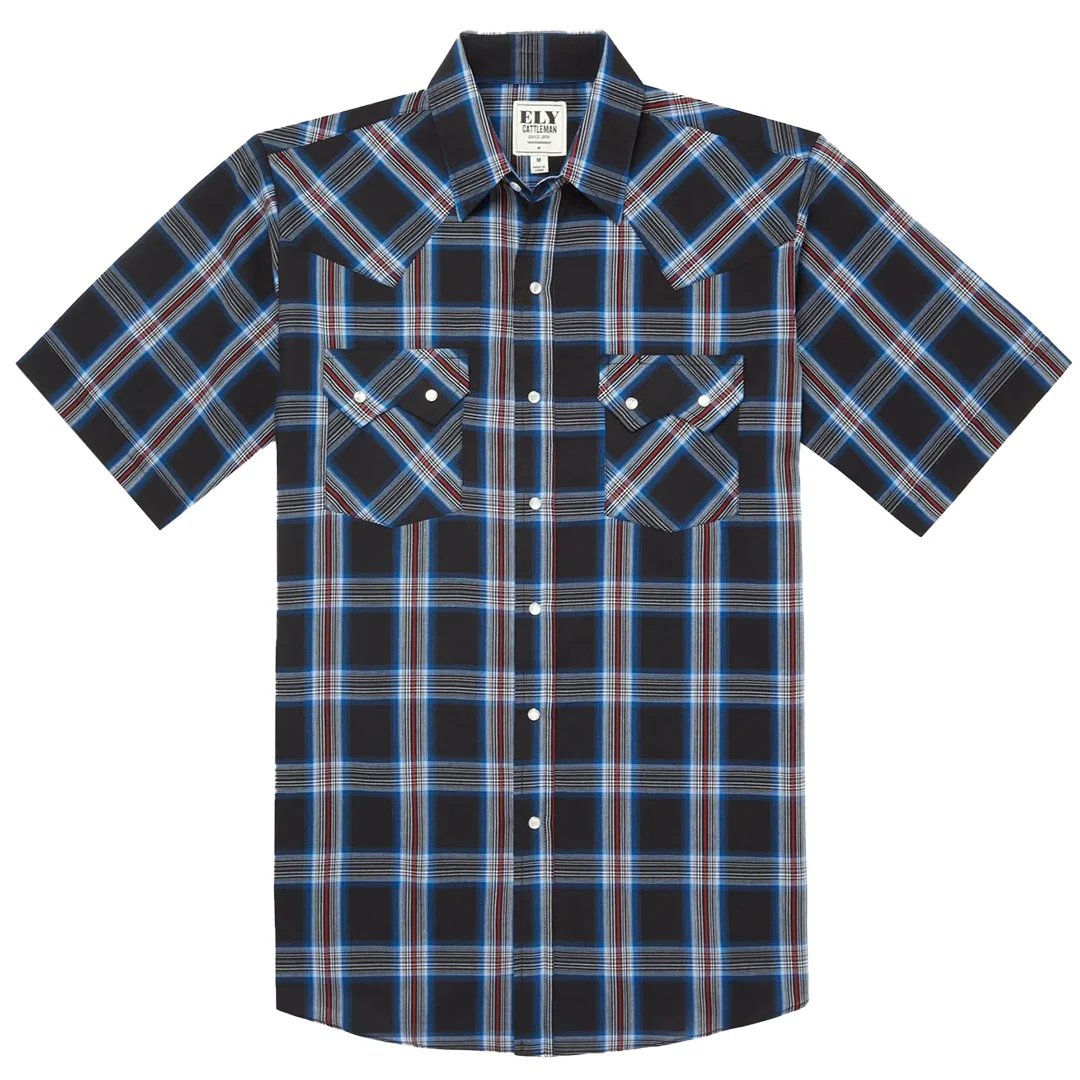 Ely Cattleman Men's Short Sleeve Plaid Western Snap Shirt