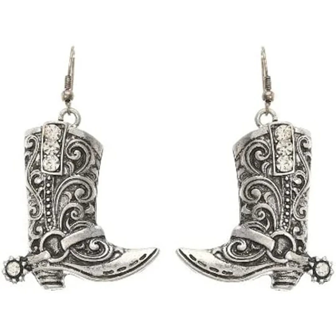 Blazin Roxx Cowboy Boot Silver Drop Earrings