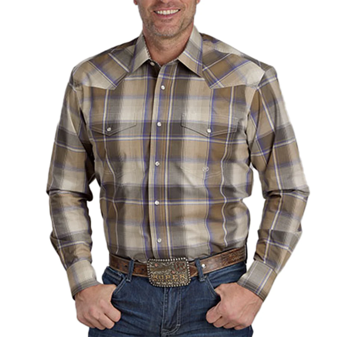 Roper Men's Amarillo Collection MIrage Plaid Long Sleeve Snap Shirt