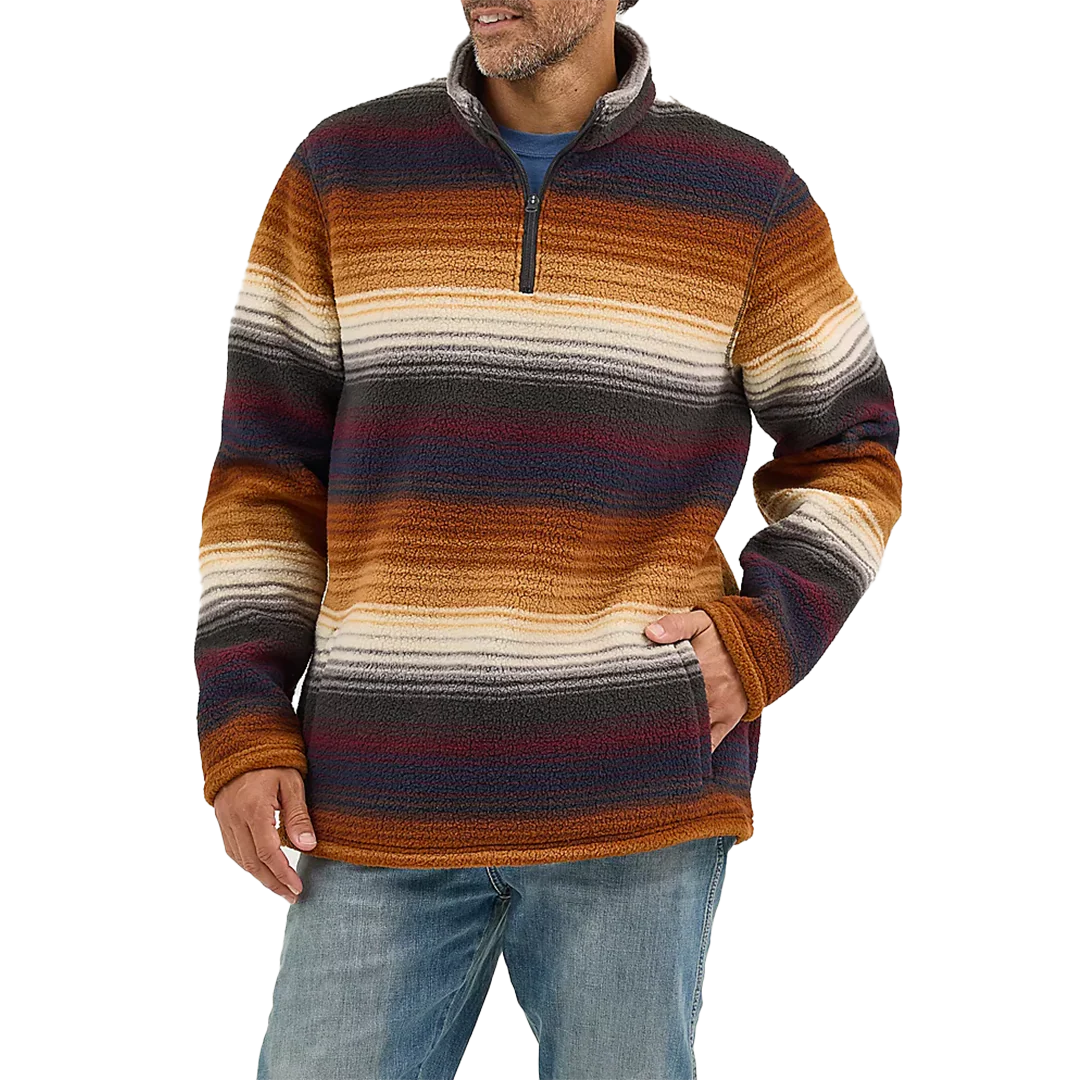 Wrangler Men's Striped Quarter-Zip Sherpa Pullover