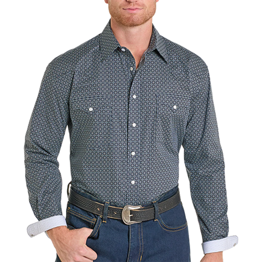 Rough Stock Men's Geometric Long Sleeve Snap Shirt