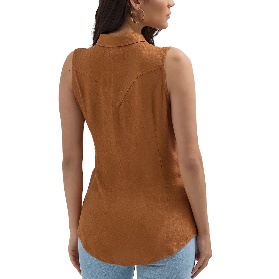 Wrangler Women's Retro Textured Slim Western Sleeveless Snap Shirt