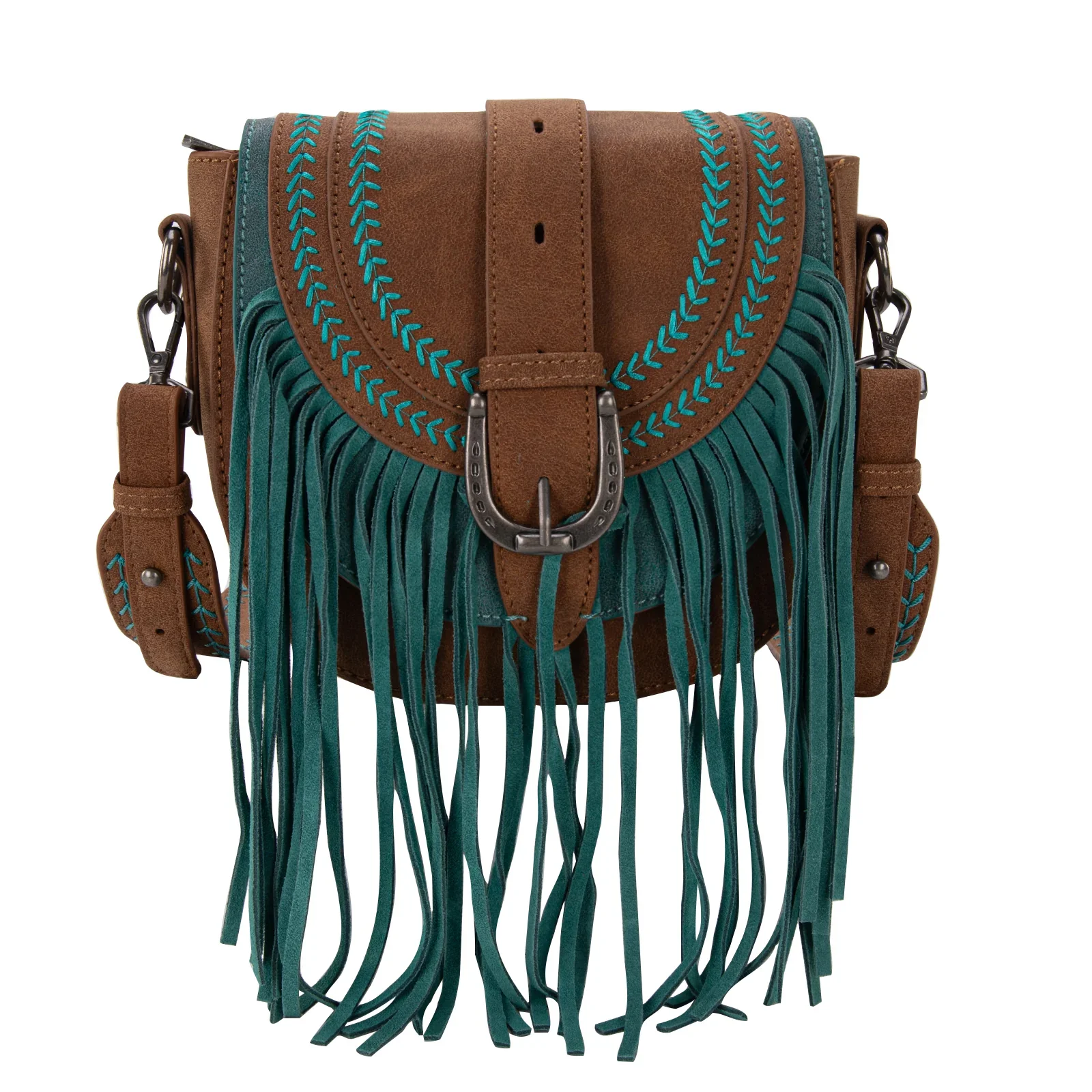 Montana West Buckle Fringe Collection Saddle Bag/Crossbody