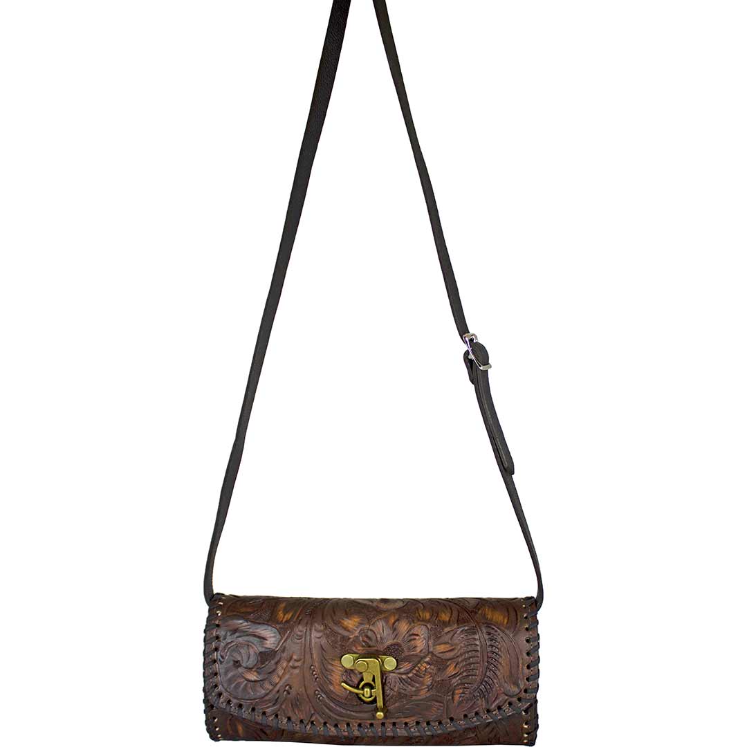 Juan Antonio Hand Tooled Latch Crossbody Clutch