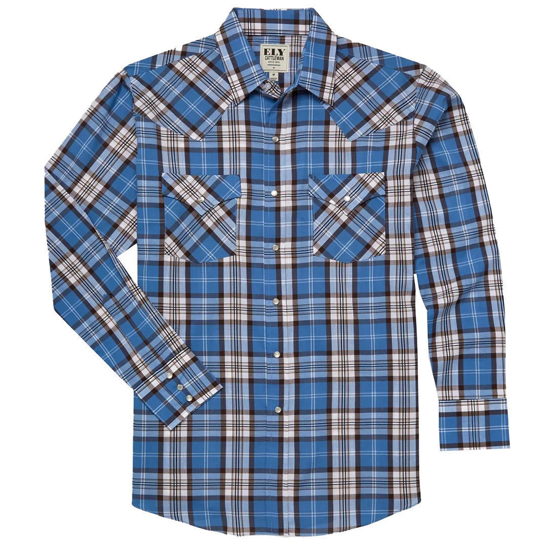 Ely Cattleman Men's Textured Plaid Western S Long Sleeve Snap Shirt