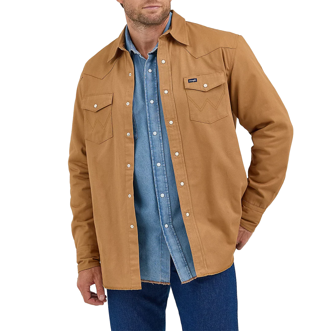 Wrangler Men's Flannel Lined Solid Long Sleeve Snap Workshirt