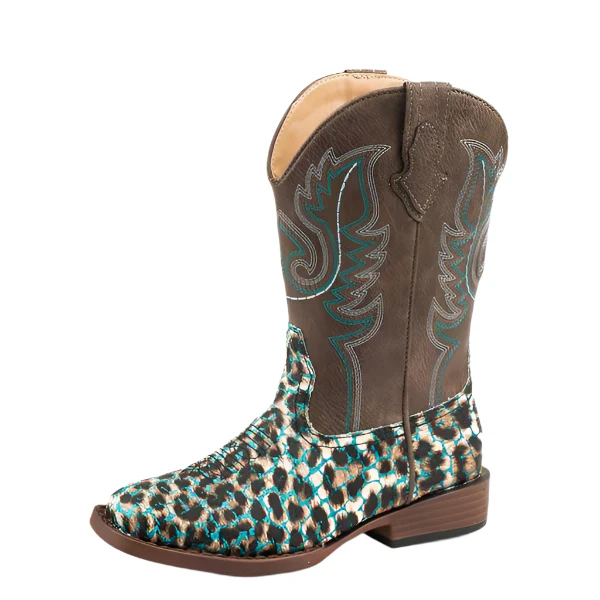 Roper Girls' Glitter Leopard Square Toe Cowgirl Boots