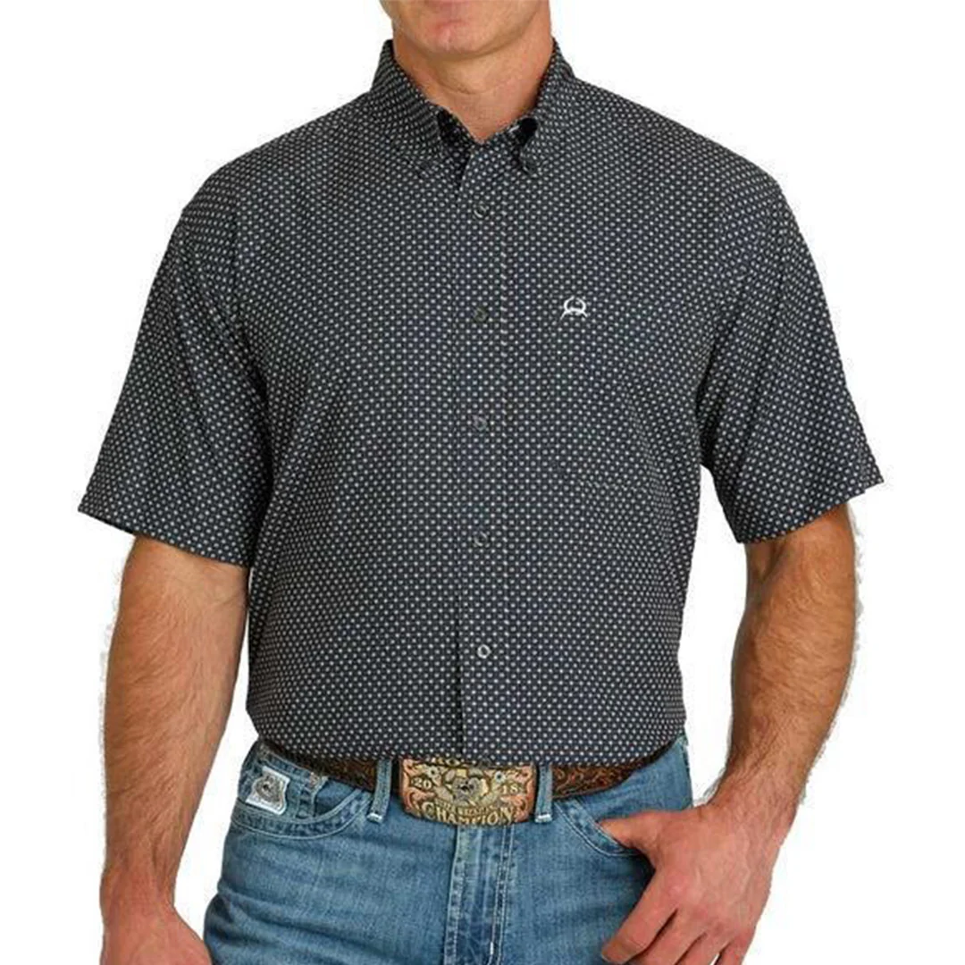 Cinch Men's Arenaflex Charcoal Checkered Print Short Sleeve Button Shirt