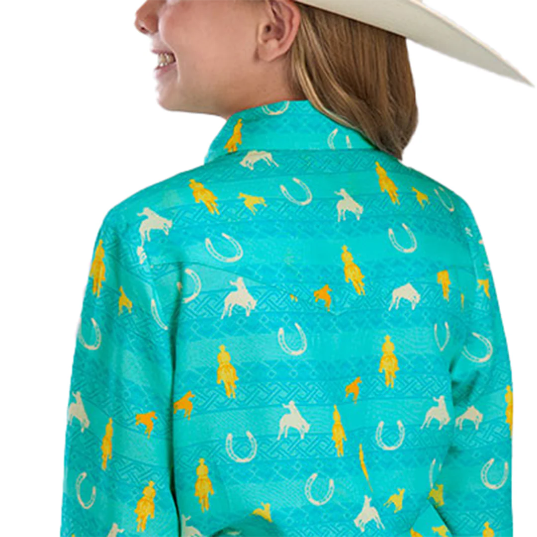 Roper Girls' Cowgirl Aztec Print Long Sleeve Snap Shirt