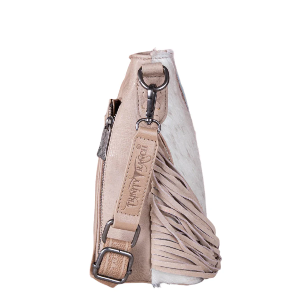 Trinity Ranch Hair-On Leather Cowhide Tooled Fringe Crossbody