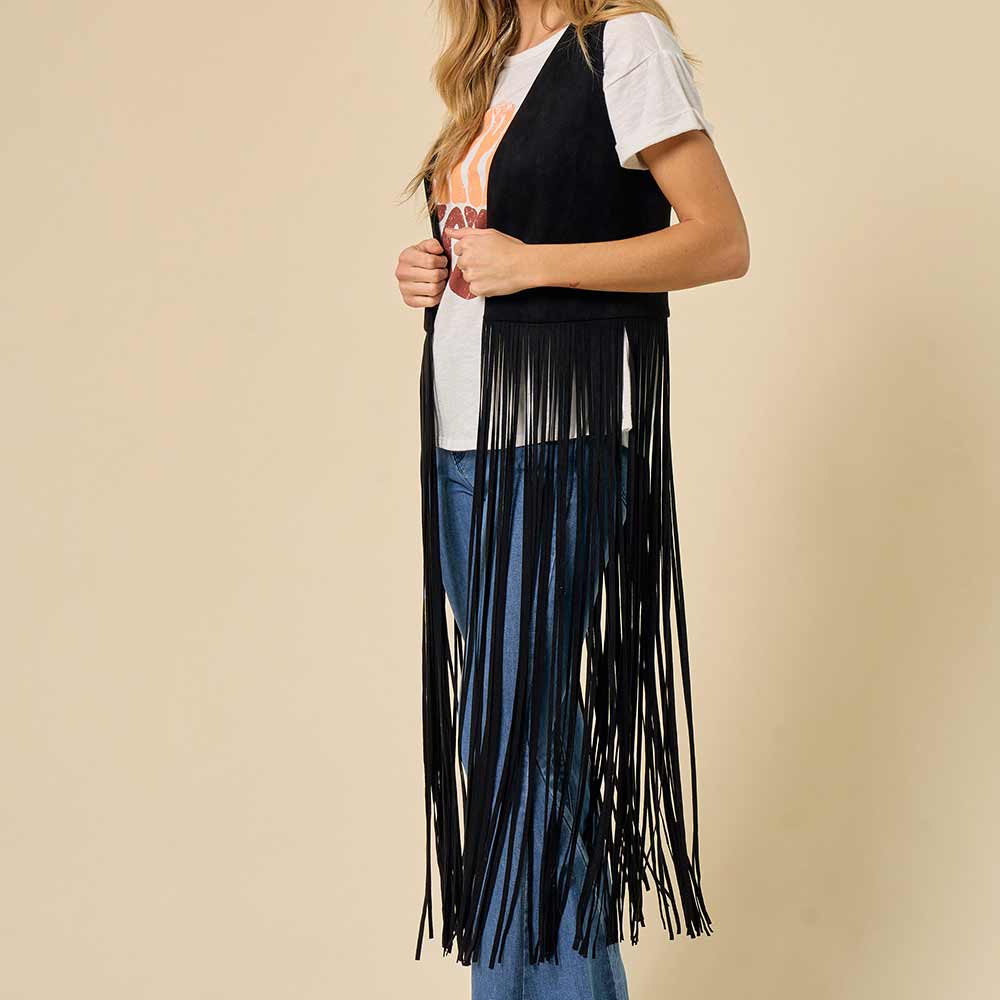 Saints & Hearts Women's Long Fringe Suede Vest