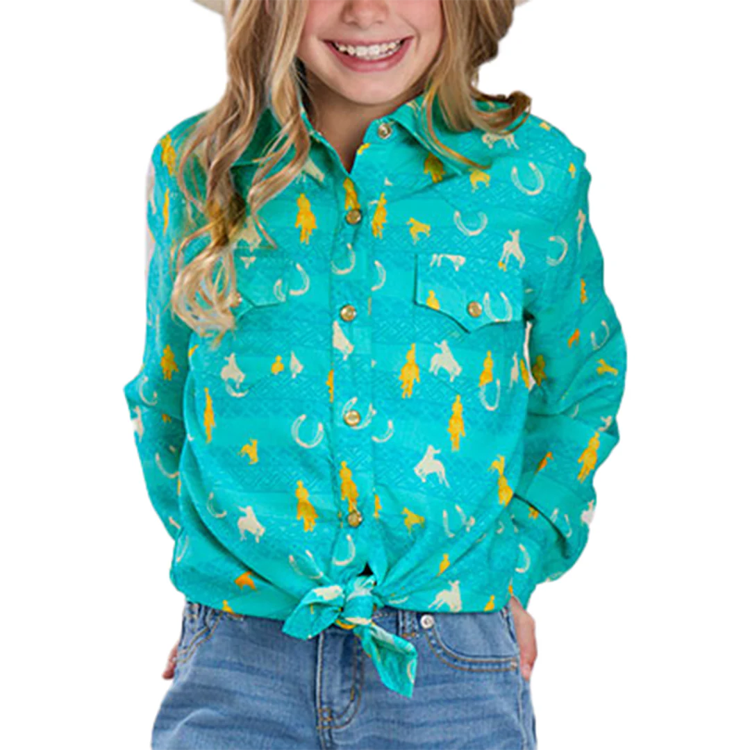 Roper Girls' Cowgirl Aztec Print Long Sleeve Snap Shirt