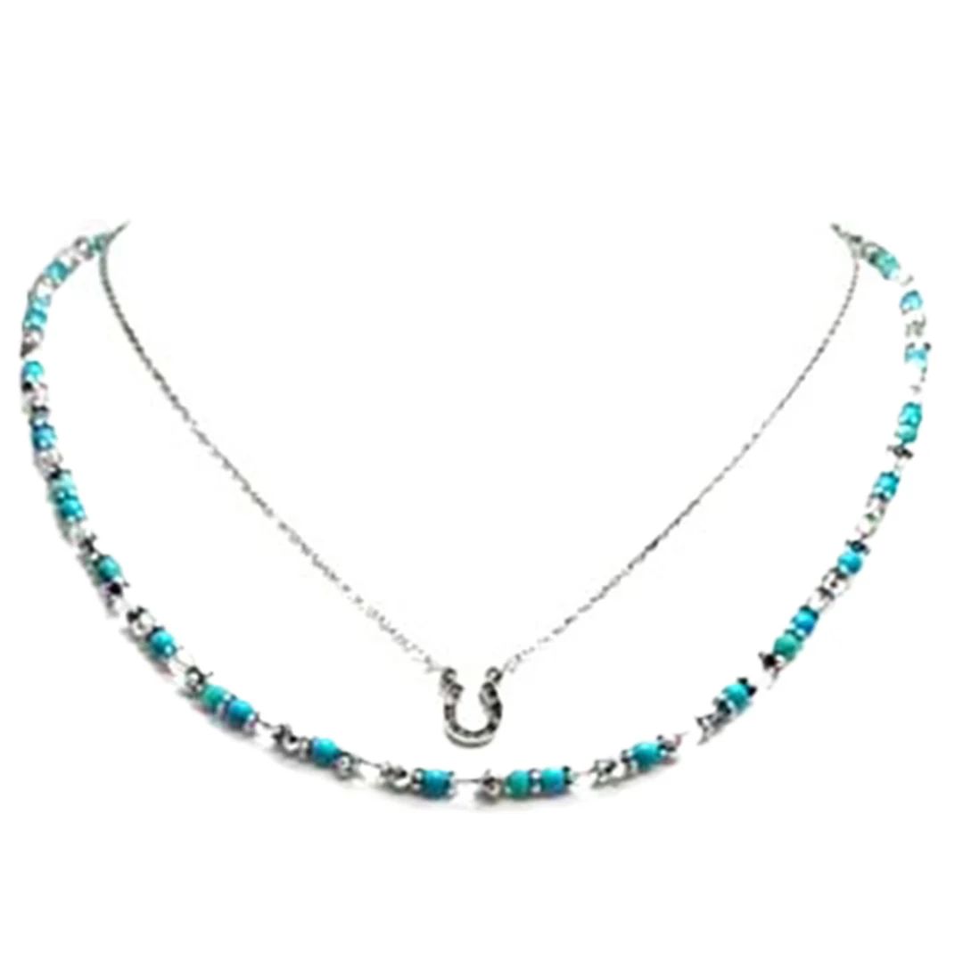 Wyo Horse Women's Tiny Horseshoe and Layered Bead Strand Necklace Set