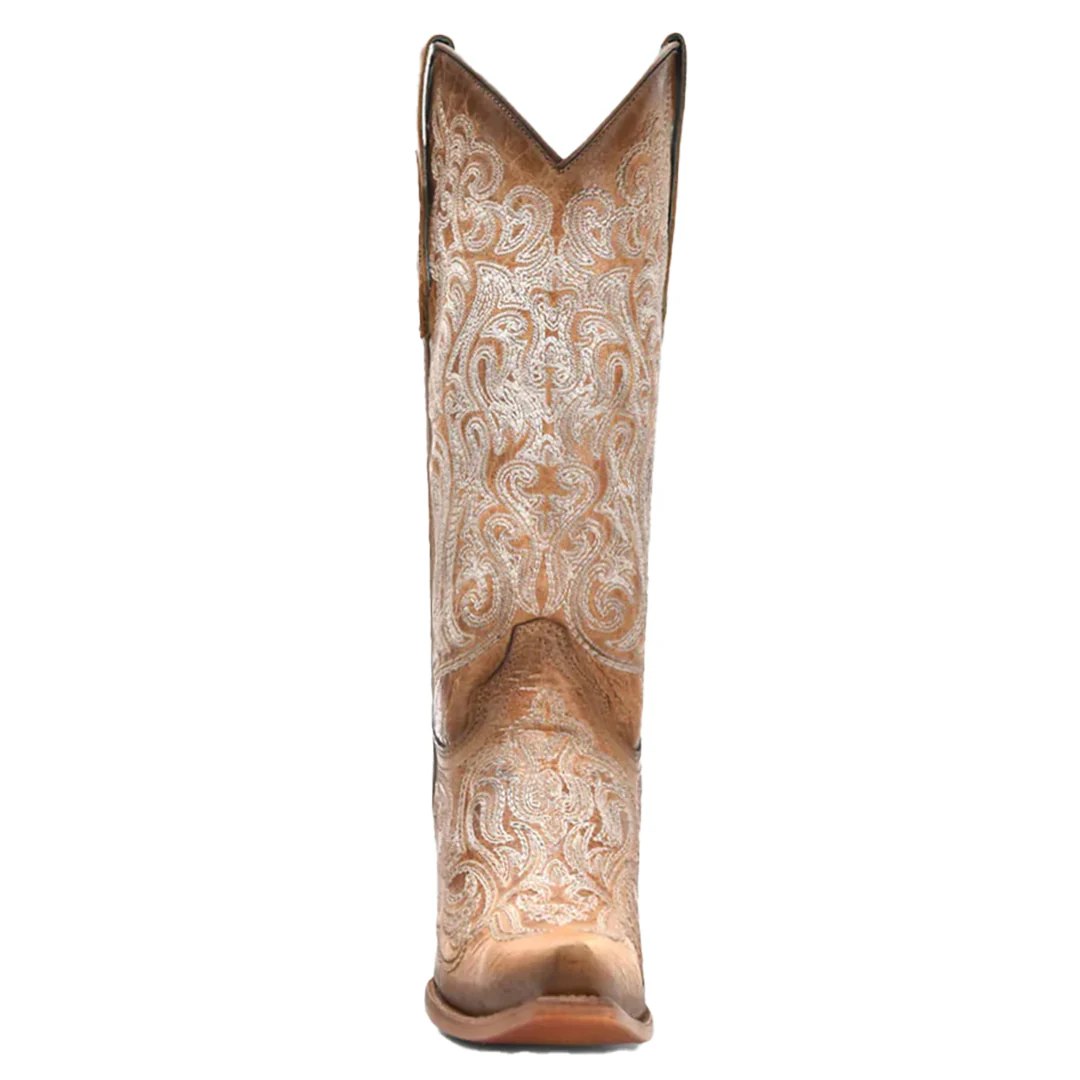 Corral Women's Luminescent Embroidery Crackled Straw Cowboy Boots