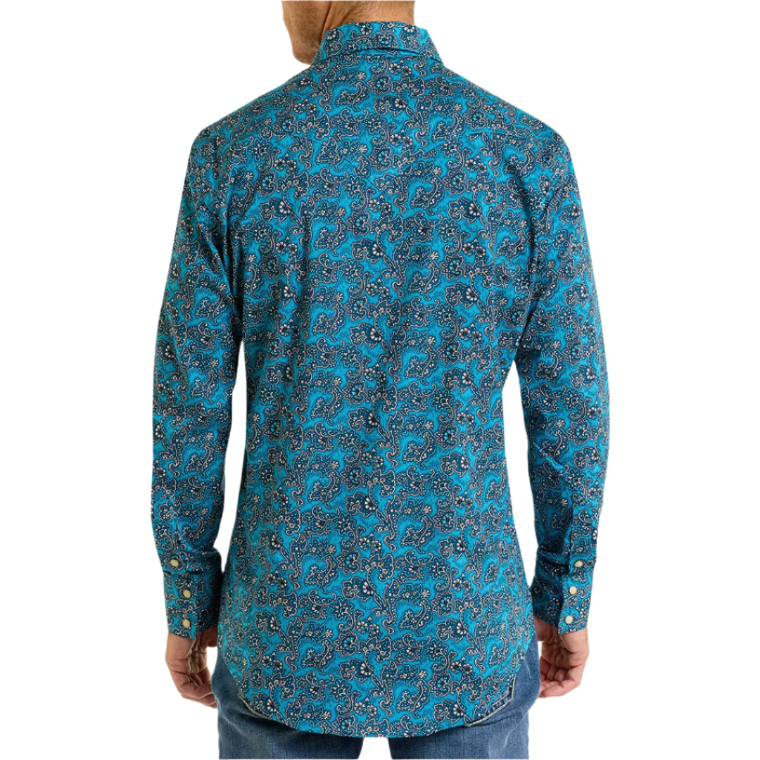 Rock & Roll Denim Men's Paisley Print Long Sleeve Snap Shirt