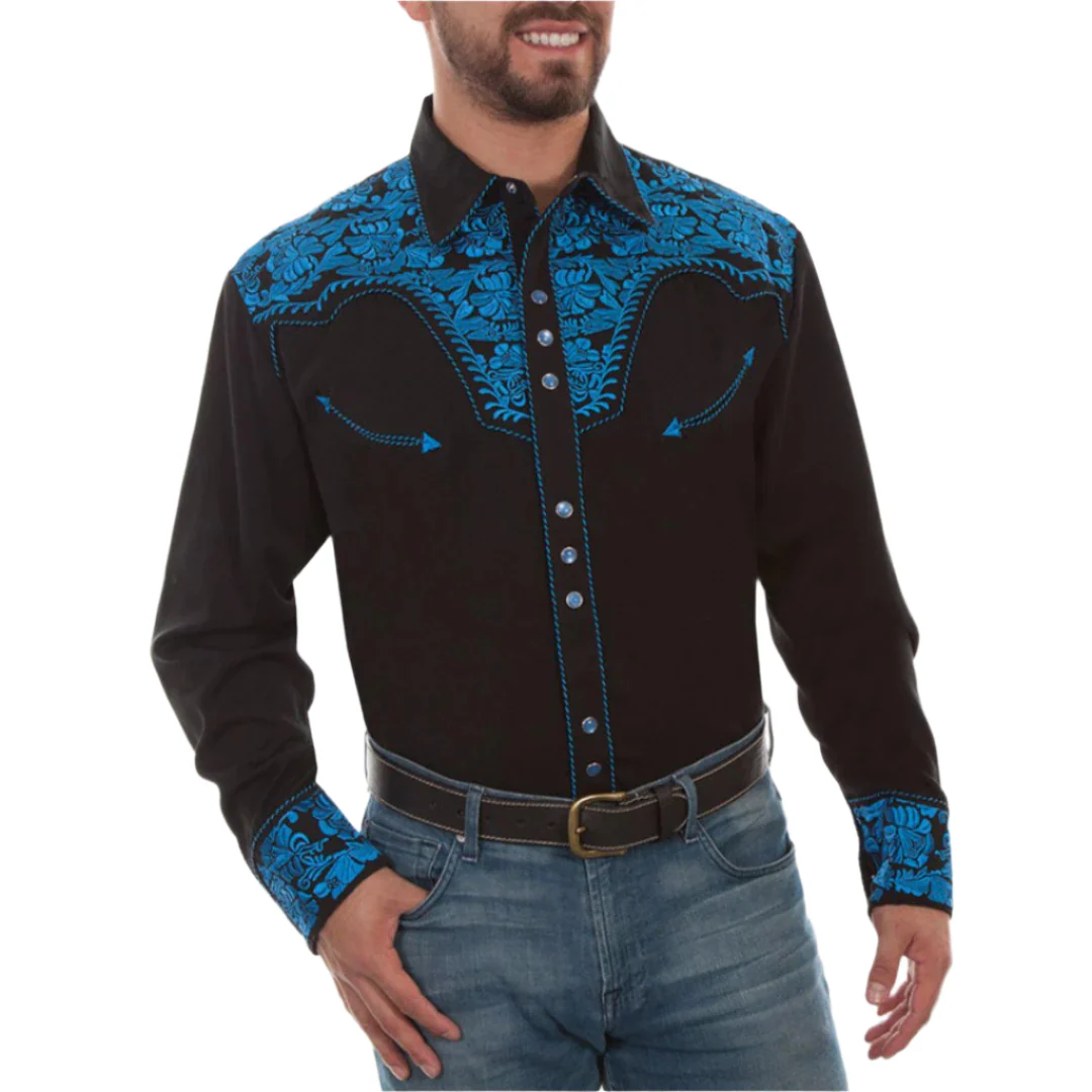 Scully Men's Floral Embroidered Western Dress Shirt