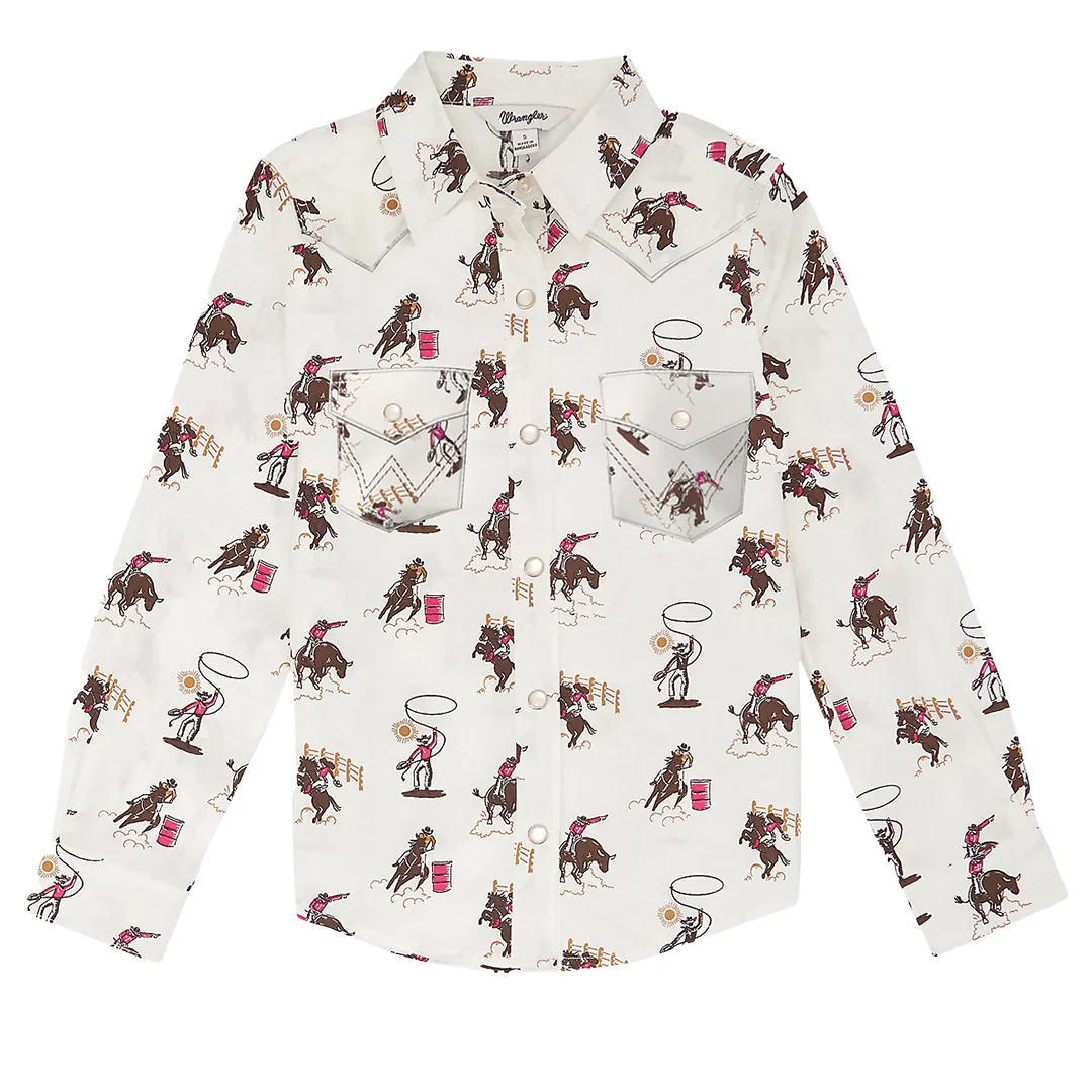 Wrangler Girls' Bold Print Western Snap Shirt