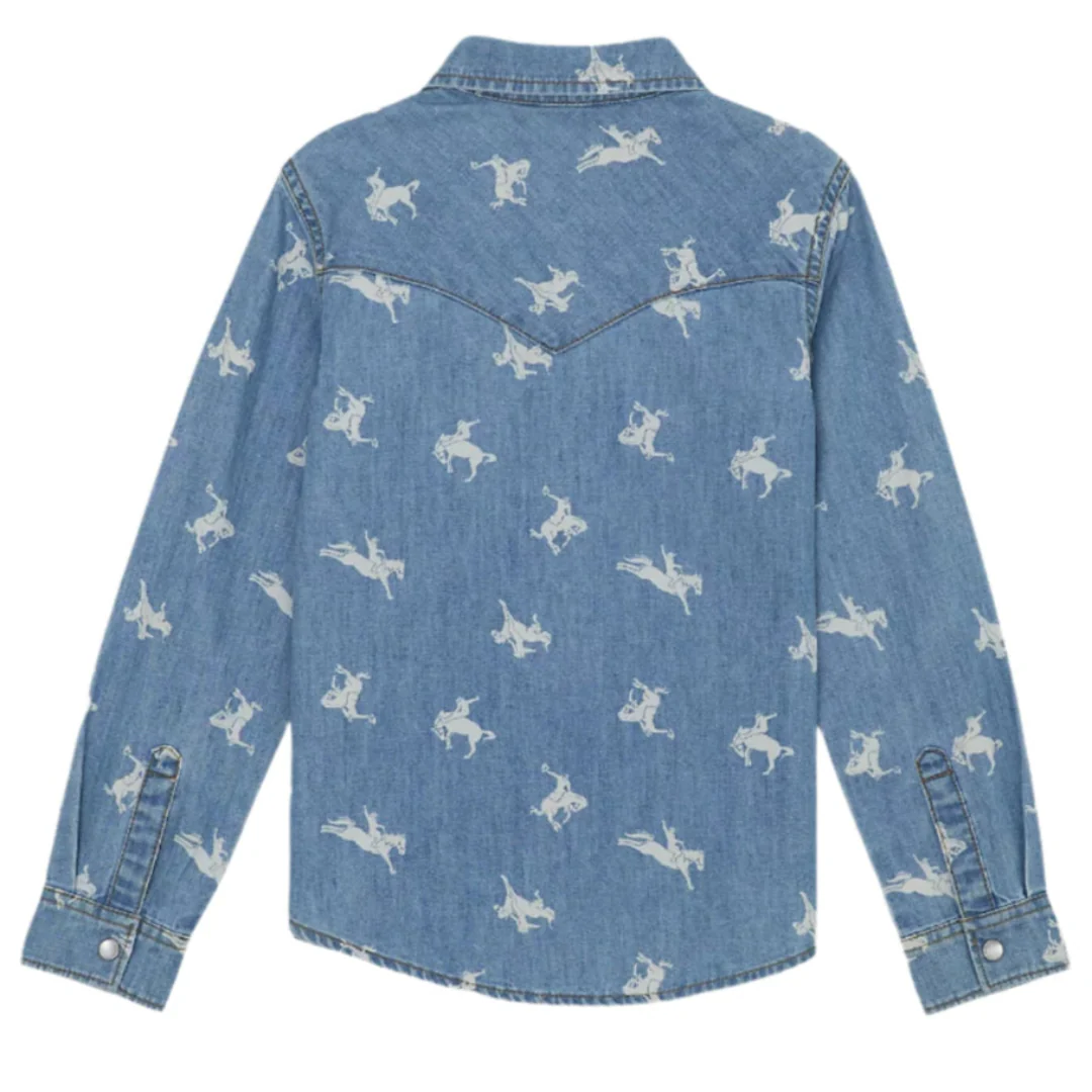 Wrangler Girls' Printed Denim Western Snap Shirt