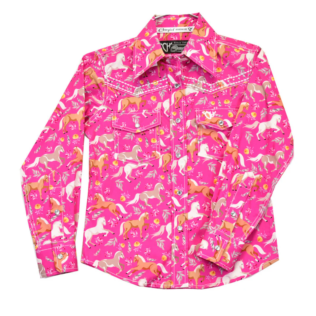 Cowgirl Hardware Toddler Girls' Horse Print Snap Shirt
