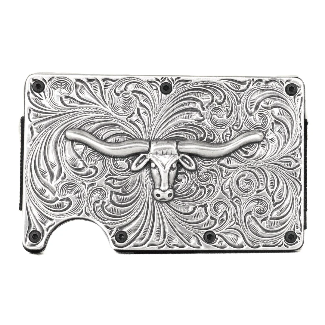 3D Belt Company Men's Longhorn Silver Carbon Fiber Wallet