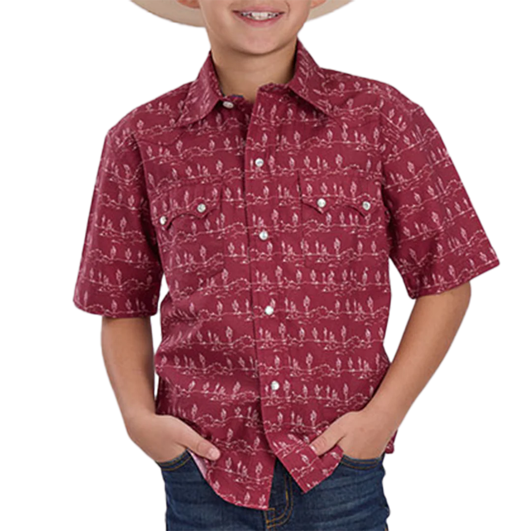 Roper Boys' Cactus Print  Short Sleeve Snap Shirt
