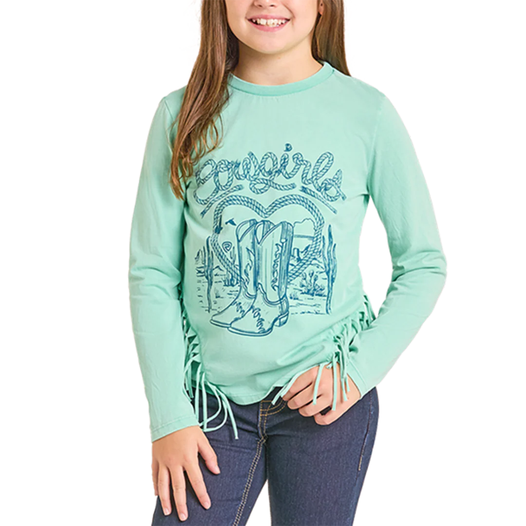 Rock & Roll Denim Girls' Cowgirl Fringe Long Sleeve T-Shirt