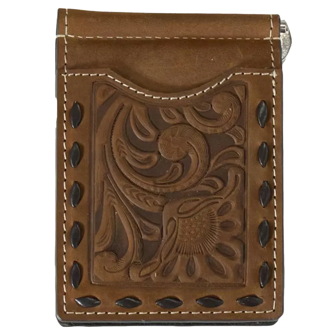 Nocona Men's Money Clip Leather Floral Embossed Wallet