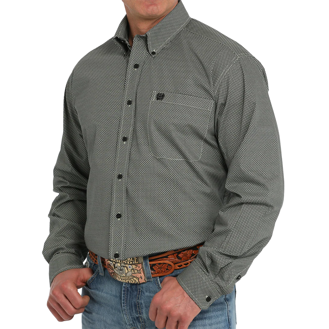 Cinch Men's Weave Geometric Print Long Sleeve Button-Down Shirt
