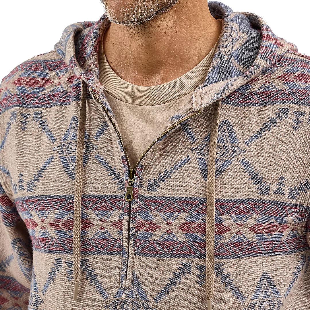 Wrangler Men's Jacquard Quarter Zip Hooded Popover Jacket