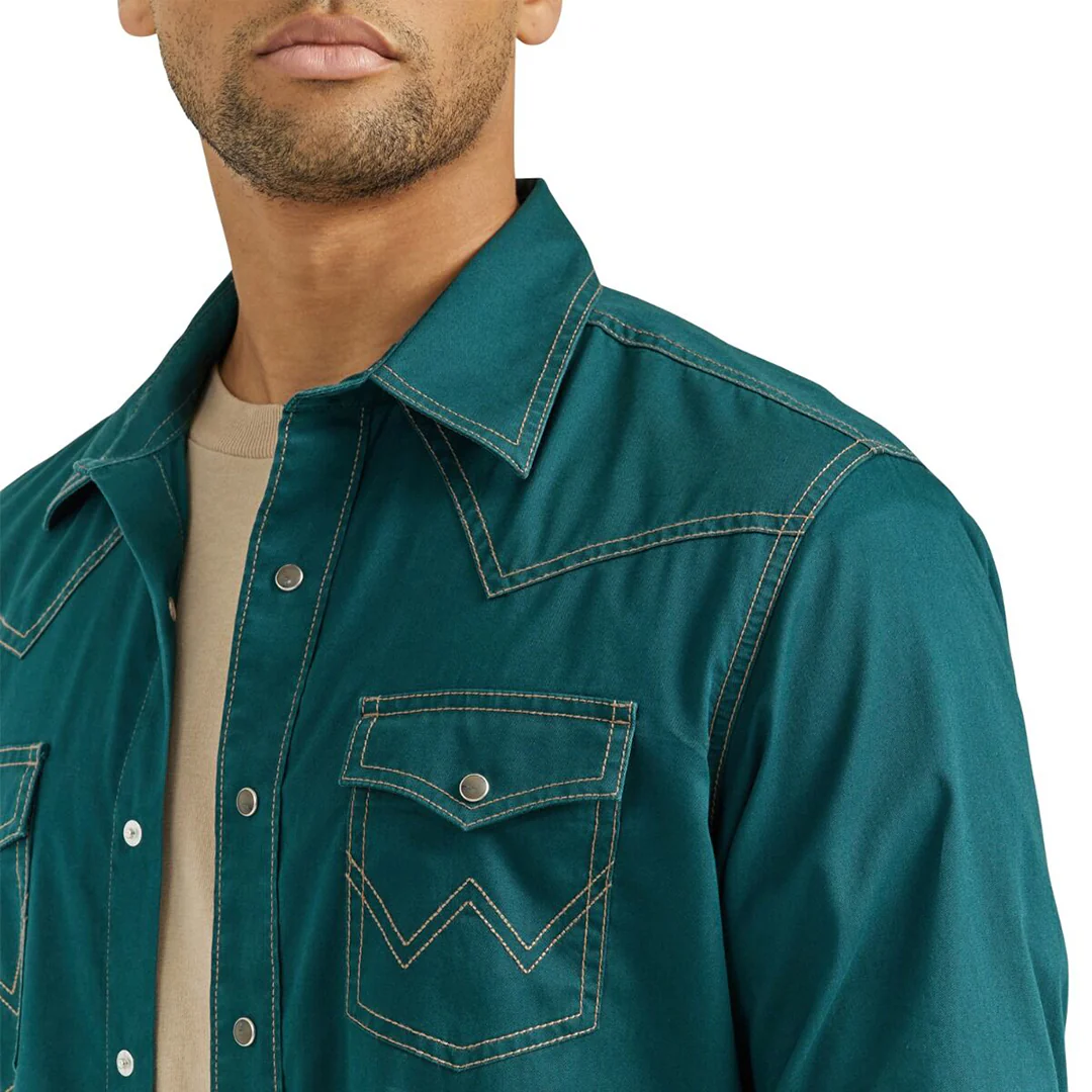 Wrangler Men's Deep Teal Long Sleeve Snap Shirt