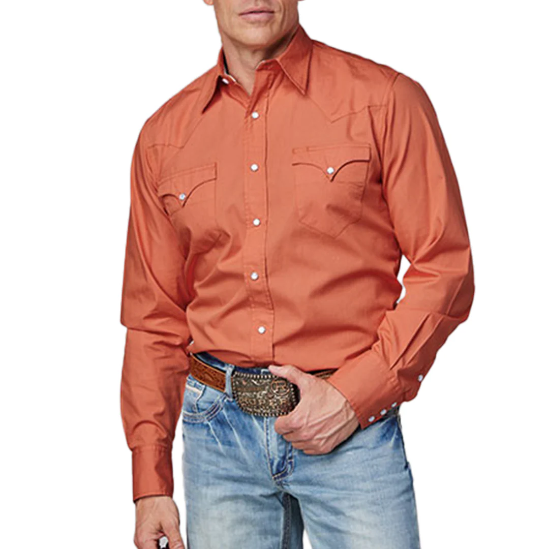 Roper Men's Solid Poplin Long Sleeve Snap Shirt