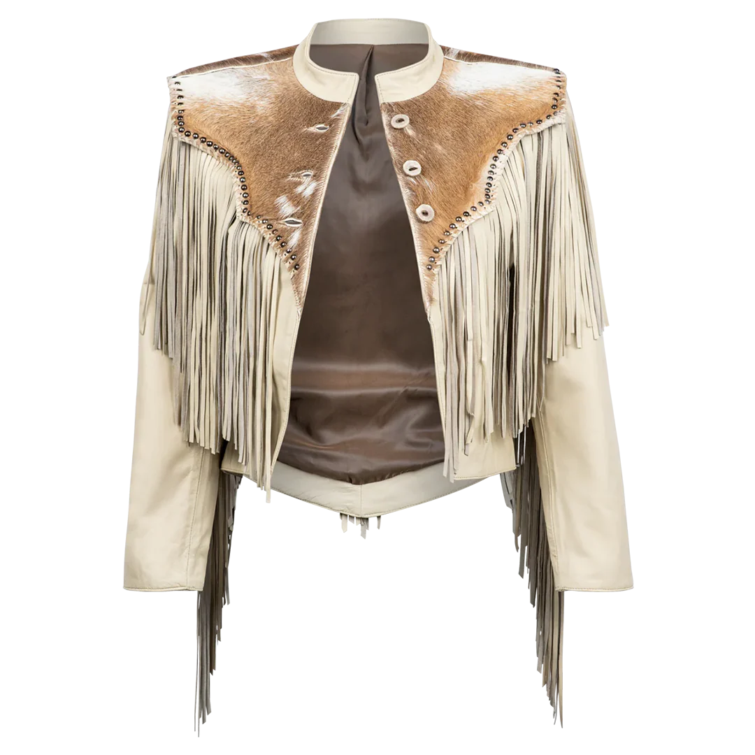 Juan Antonio Women's Distressed Fringe Cropped Leather Jacket