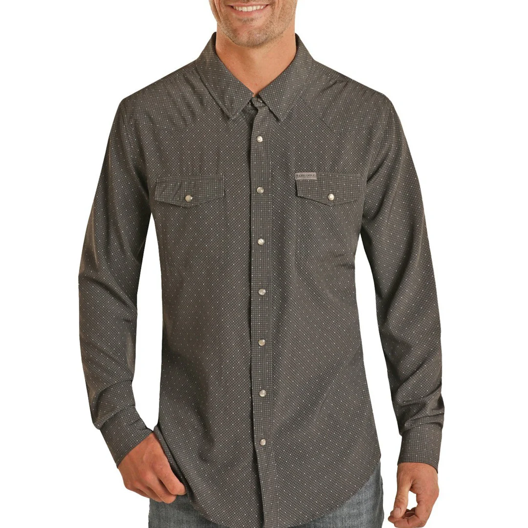 Panhandle Men's Geo Print Snap Shirt In Charcoal