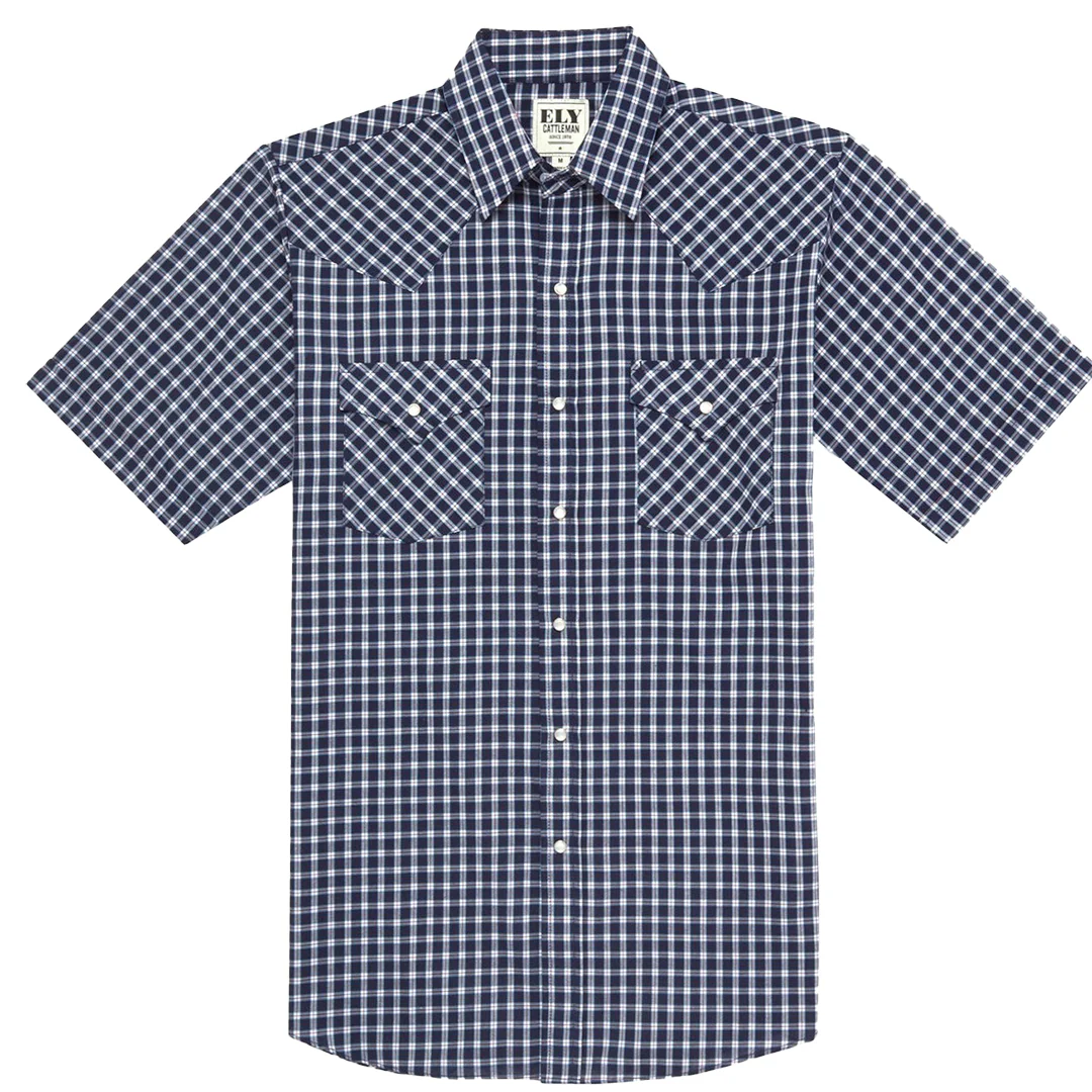 Ely Cattleman Men's Short sleeve Plaid Western Snap Shirt