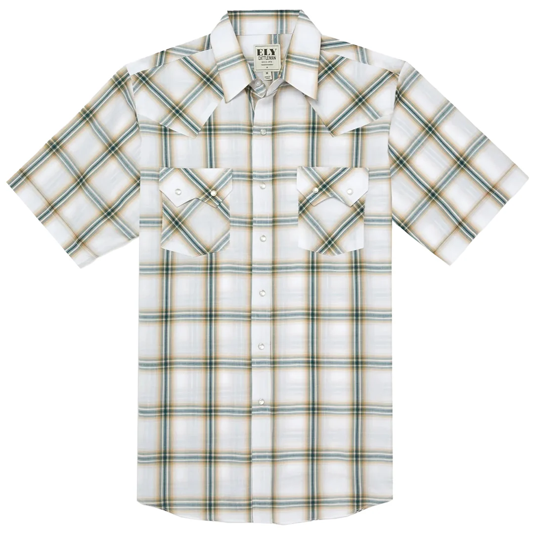 Ely Cattleman Men's Short Sleeve Plaid Western Snap Shirt