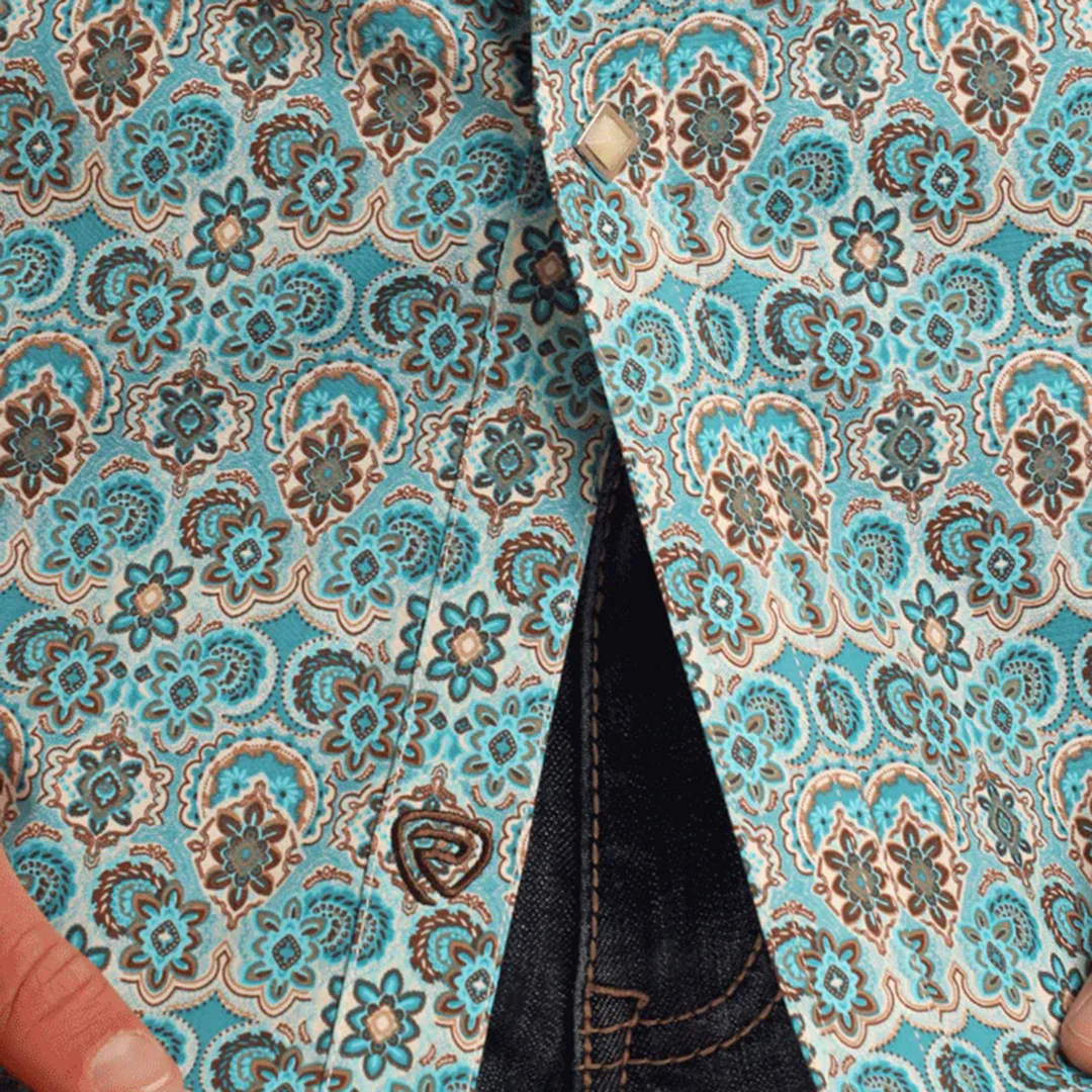 Rock & Roll Denim Men's Paisley Print Short Sleeve Snap Shirt